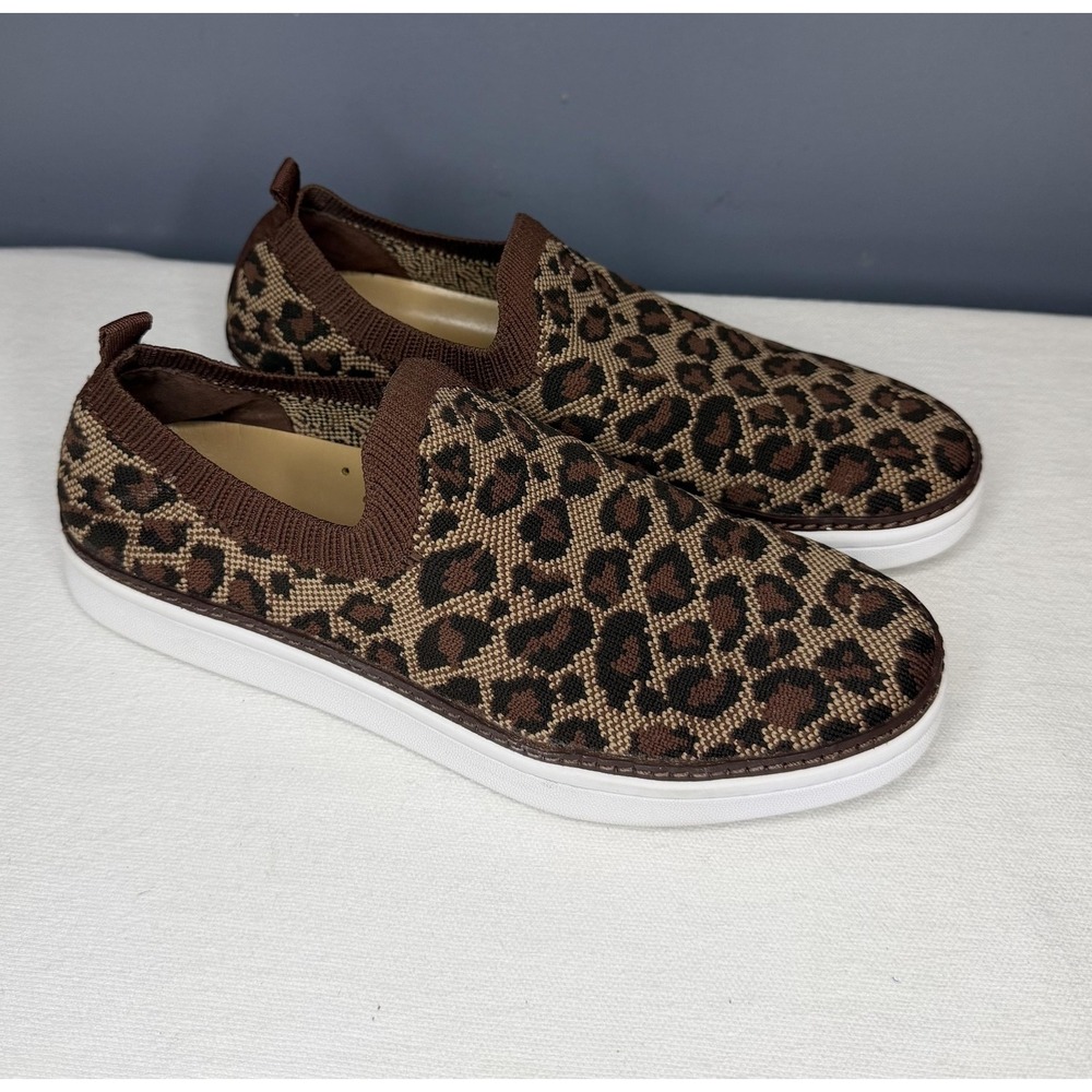 Talbots Shoes Womens 7.5 Brown Leopard Knit Slip On Comfort Walking Sneaker